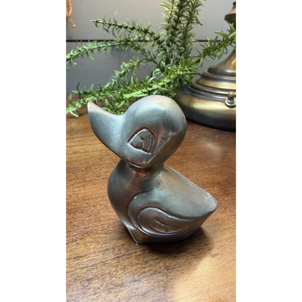 Vintage Small Duck Brass Paperweight Animal Bird Decor MCM
